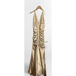 Vintage 90s/Y2K Jessica McClintock Gold Satin Ruched Gown Formal Dress 10.    Hh